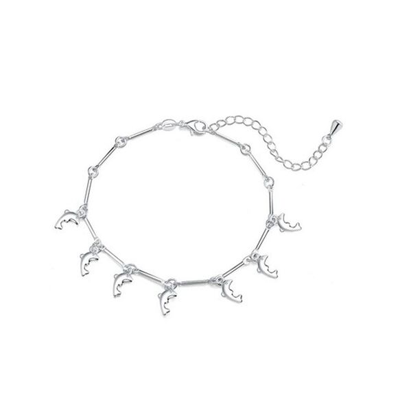Sterling Silver Plated Dangling Noble Dolphin Charm Bracelet - Picture 1 of 3